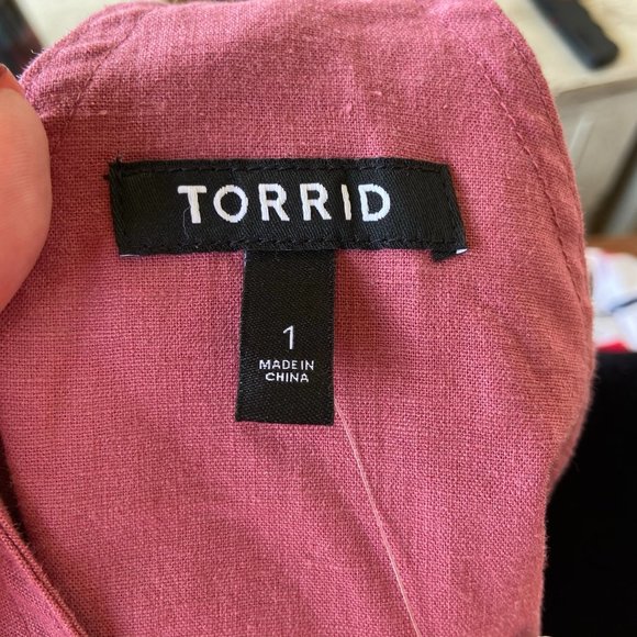 Torrid Stretch Linen Shortalls Pink Deco Rose NEW - Picture 6 of 10